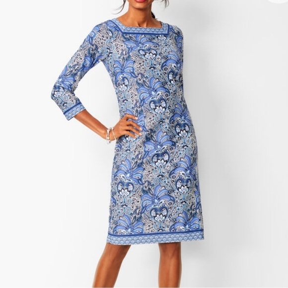 Talbots Blue Sheath Dress Square Neck 3/4 Sleeve Size XS - Picture 1 of 11